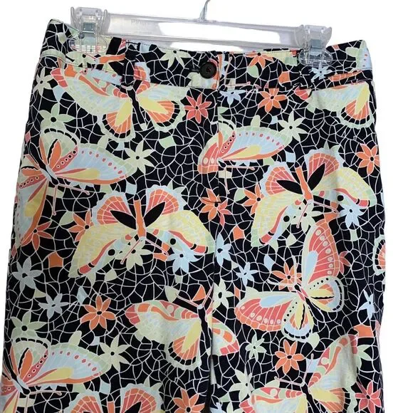 Harold's Jeans Womens 8 Butterfly Floral Print Slacks Stretch Cropped Button Leg - Picture 3 of 12